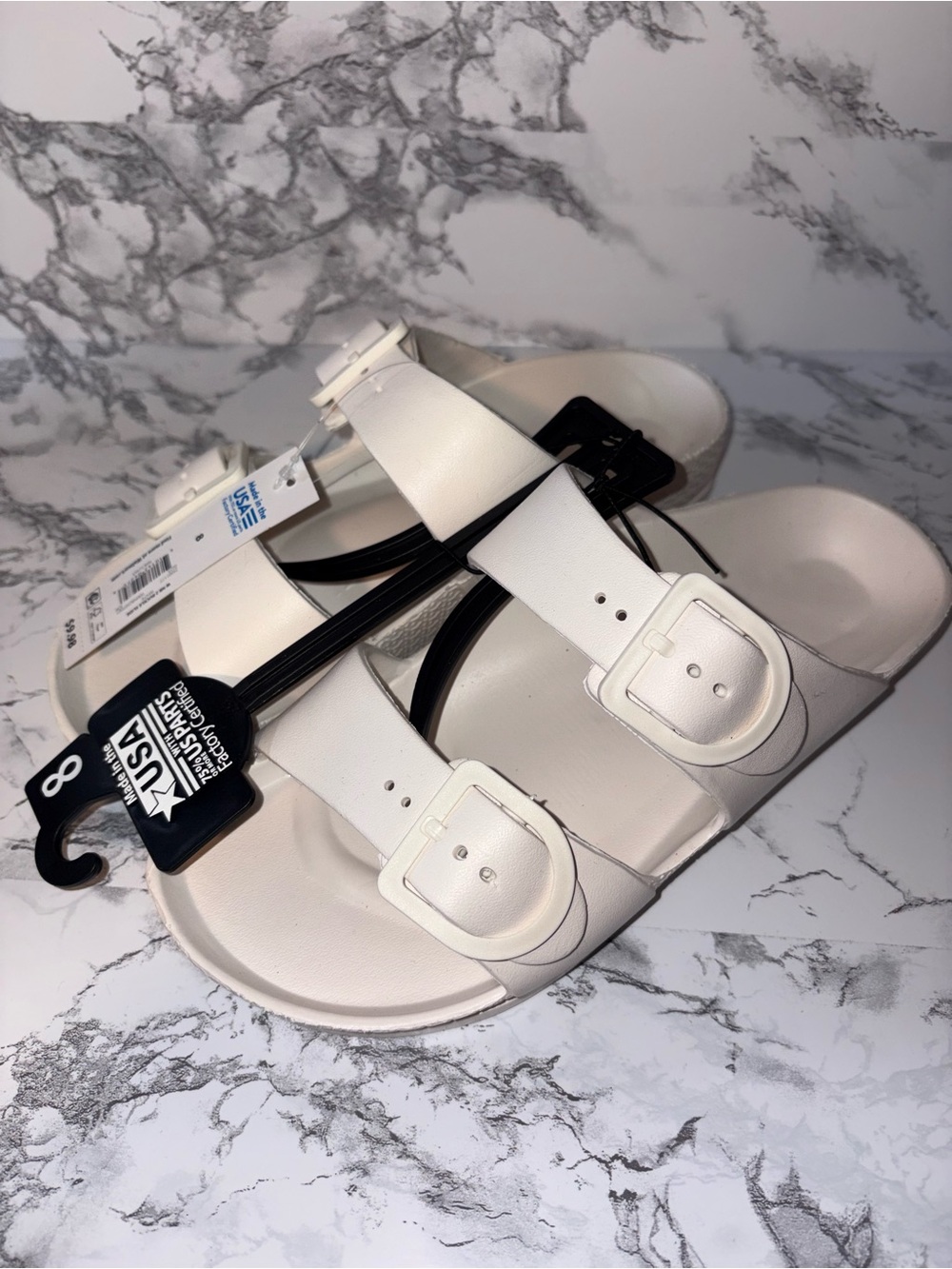 Women's White Double-Buckle Slide Sandals No Boundaries